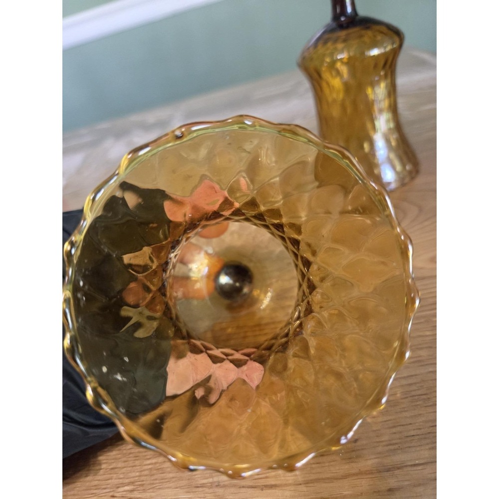 Vintage HomCo 2 Honeycomb Optic Dark Amber Glass Peg Votive Candle Holders - Picture 3 of 4